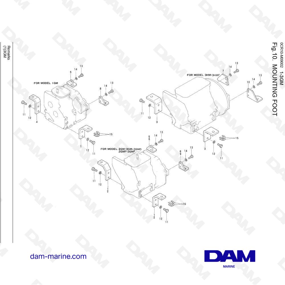 Parts and exploded views for Yanmar 3HM engine